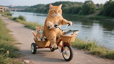 Mama Cat Catches Fish by the River, Heads Home to Cook Fish for Her Kitten #cat #cute #funny