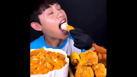 Korean Rose Topokki with fried chicken