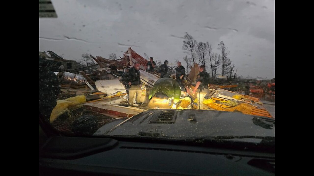 Tornado on the ground near Lake City, Arkansas.