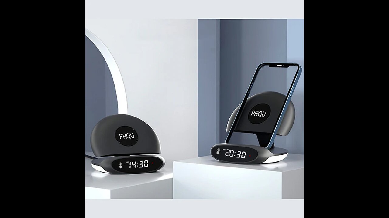 Multifunction 15W Wireless Charger, with Phone Holder, Alarm Clock, Night Light, for iPhone &Android