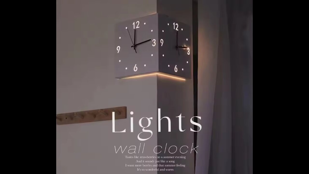 Creative Double-Sided Square Wall Clock – Corner Design with Light Sensor, Silent Analog Movement