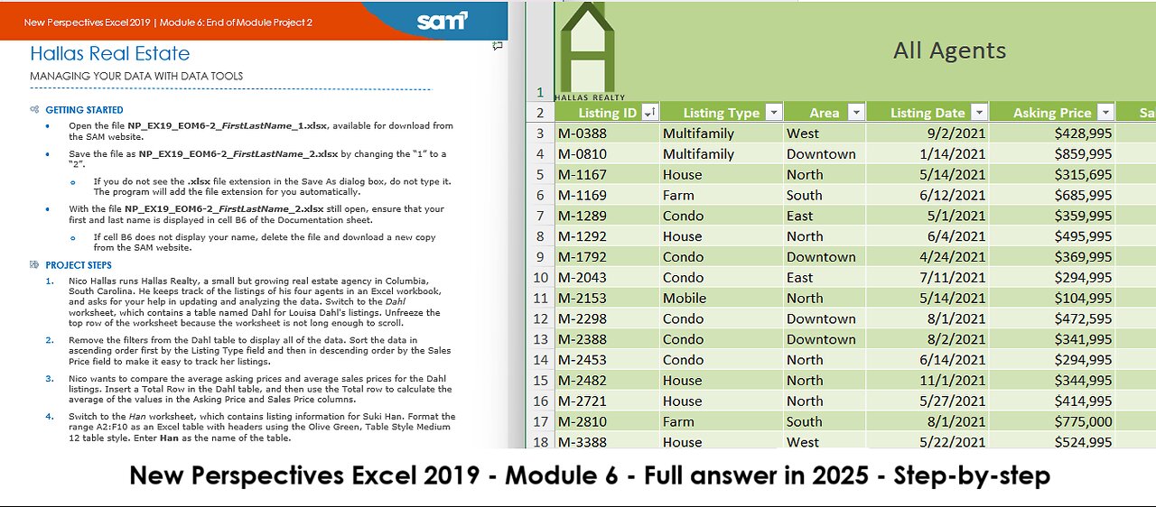 New Perspectives Excel 2019 | Module 6: End of Module Project 2 | Hallas Real Estate (Update 2025)