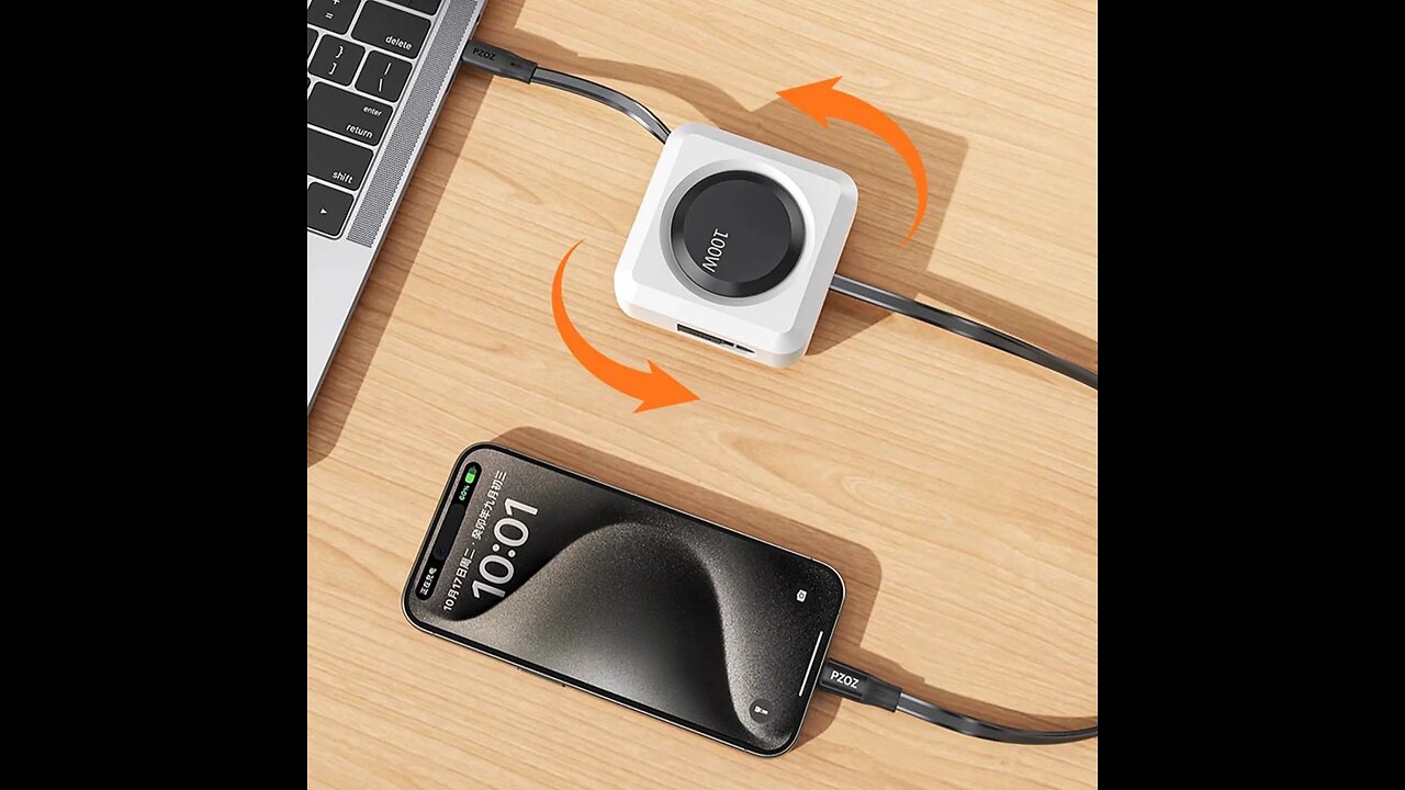 Three-In-One Desktop Rotatable Extendable Data Cable