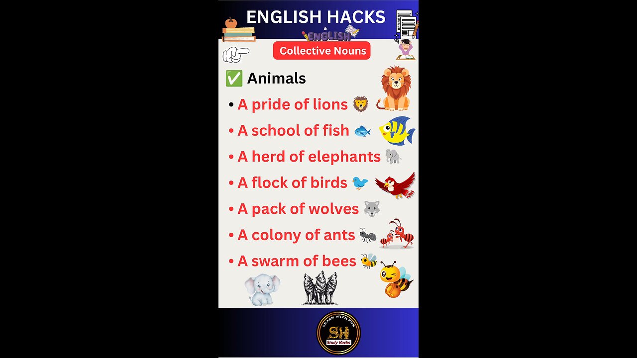 Collective Nouns for Animals you must know for all exam #studyhacks123 #english #collective #shorts