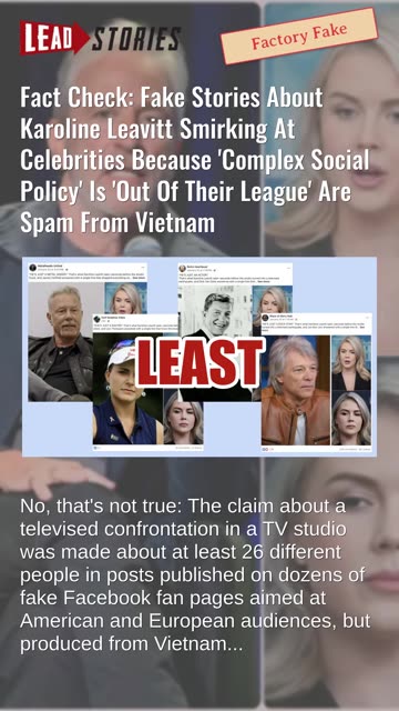 Fact Check: Fake Stories About Leavitt Smirking At Celebs Because 'Social Policy' Is Out Of 'League'