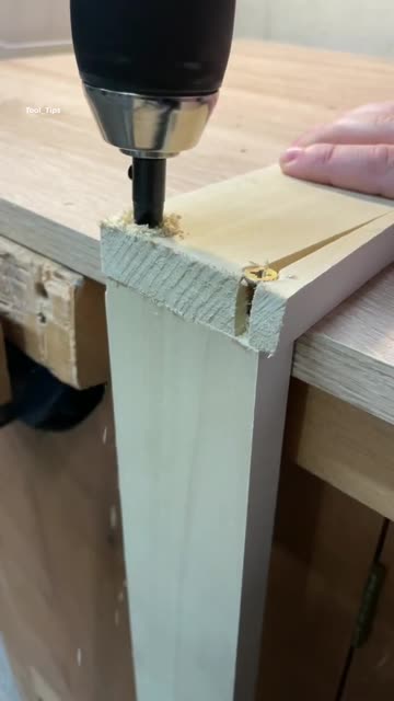 Power Drill Countersinking Wood Joint in Workshop