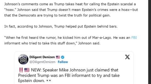 Speaker Johnson: Trump Was an FBI Informant Who Helped Take Down Jeffrey Epstein