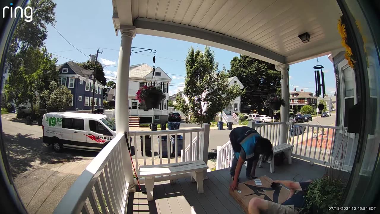 Blind Man Trips on Porch Package