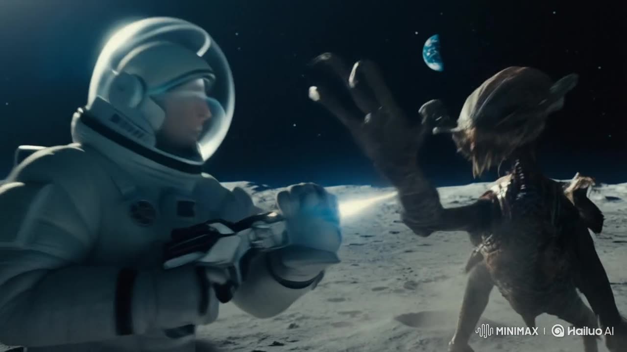 An astronaut fights with aliens on the moon #sciencefiction #IAgenerator