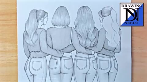 How to draw a Girl for friends together || Pencil sketch for beginner || Girl friendship || Drawing