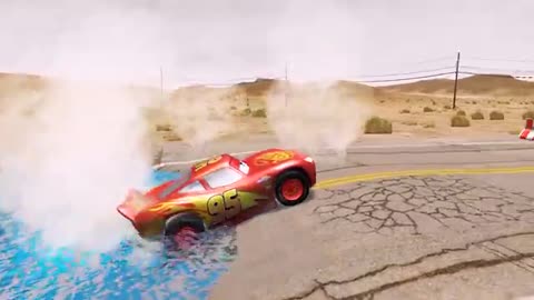 Flatbed Truck Mcqueen _ Transportation with Truck - Pothole vs Car _514 - BeamNG.Drive