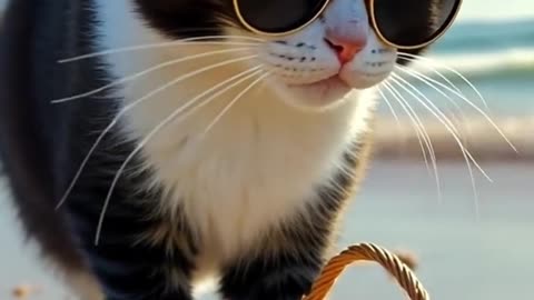 “Fat Cat’s Beach Adventure – From Biker to Seashell Fashion Icon! 🐱🌊 #Shorts”