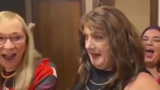 MEN pretending to be WOMEN invade a women's restroom to perform a cringe dance. 🏳️‍⚧️🤬