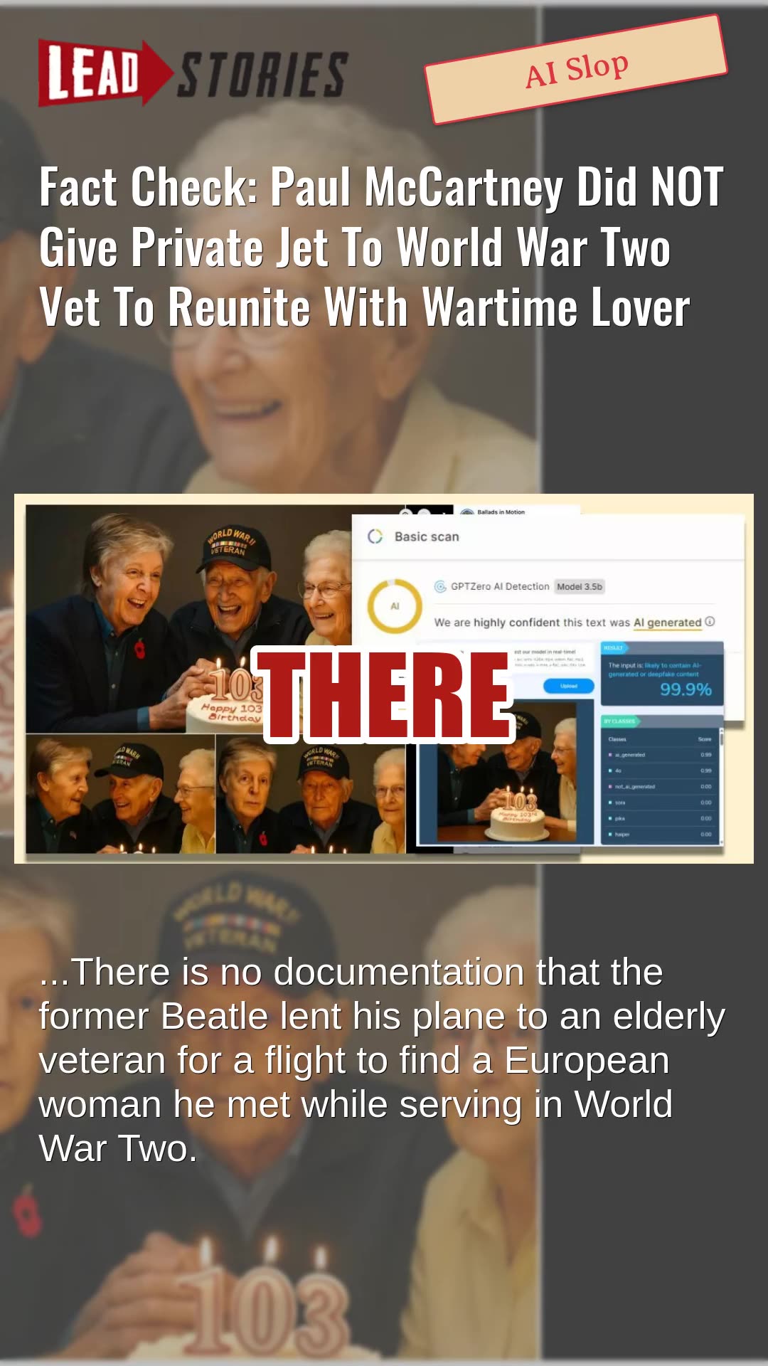 Fact Check: Paul McCartney Did NOT Give Private Jet To World War Two Vet To Reunite With Lover