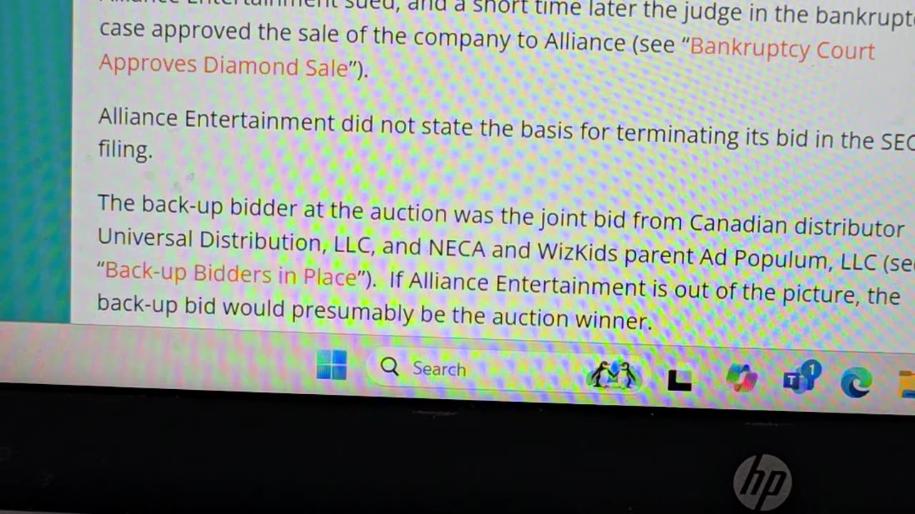 ALLIANCE TURNS DOWN BUYING DIAMOND COMICS