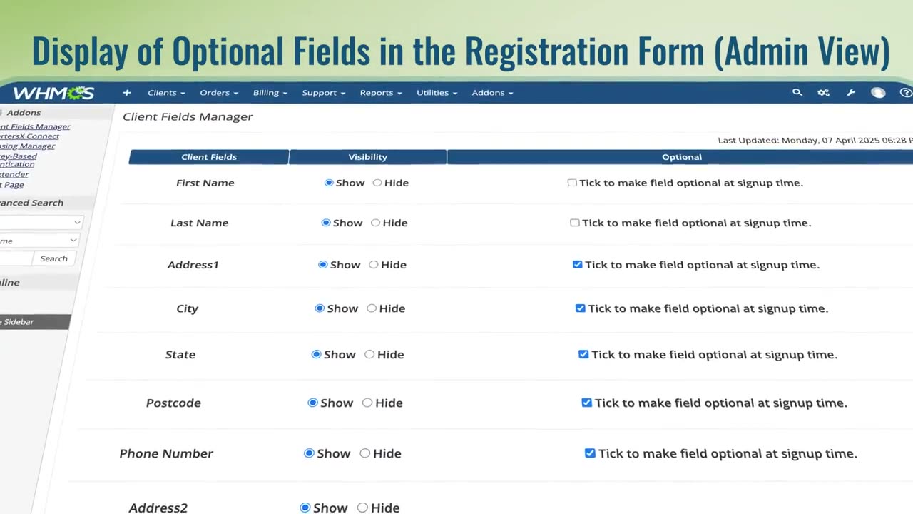 Client Fields Manager Module for WHMCS Easily Control Client Registration Fields