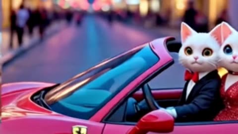 Cat Couple Going to Dance Party