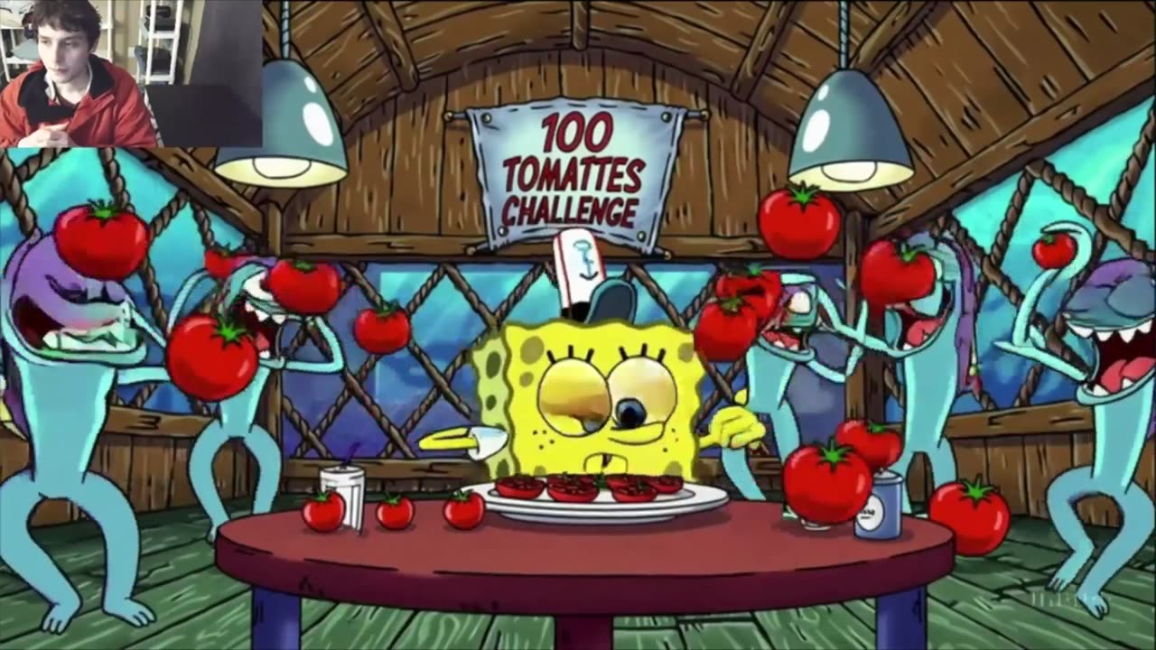 SpongeBob SquarePants Attempts Tomato Eating Challenge Fake Funny Parody 2D Animated Cartoon Video