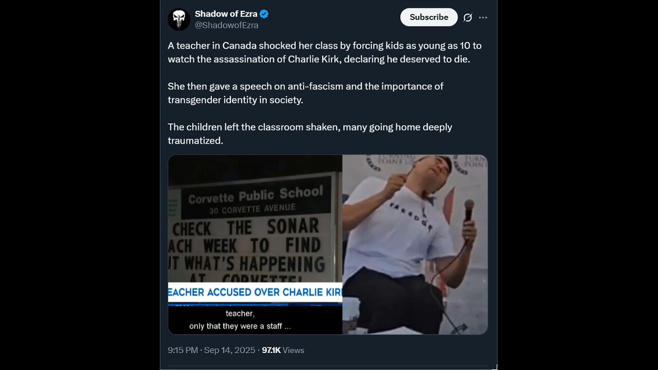 teacher in Canada shocked her class by forcing kids as young as 10 to watch the assassination