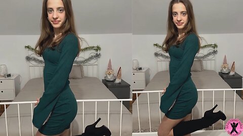 Sarah Roy Modelling Stylish Green Evening Dress 4K HD