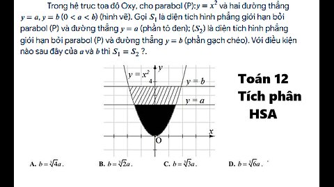Toán 12: HSA: Trong hệ trục tọa độ Oxy, cho parabol (P):y=x^2 và hai đường thẳng y=a,y=b