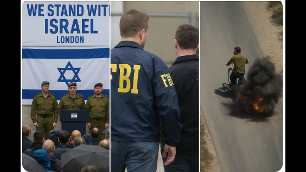 Pro-Israel military event in London. "FBI" spoile terror ploit IDF bomb man on bike