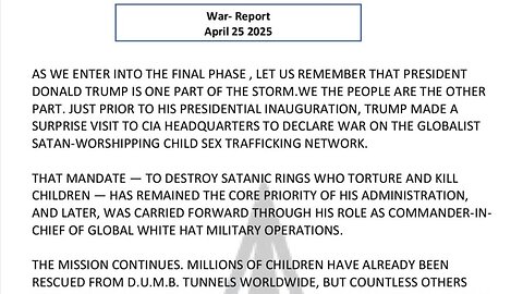 WAR REPORT - APRIL 25 2025 - THE PLAN TO SAVE THE CHILDREN