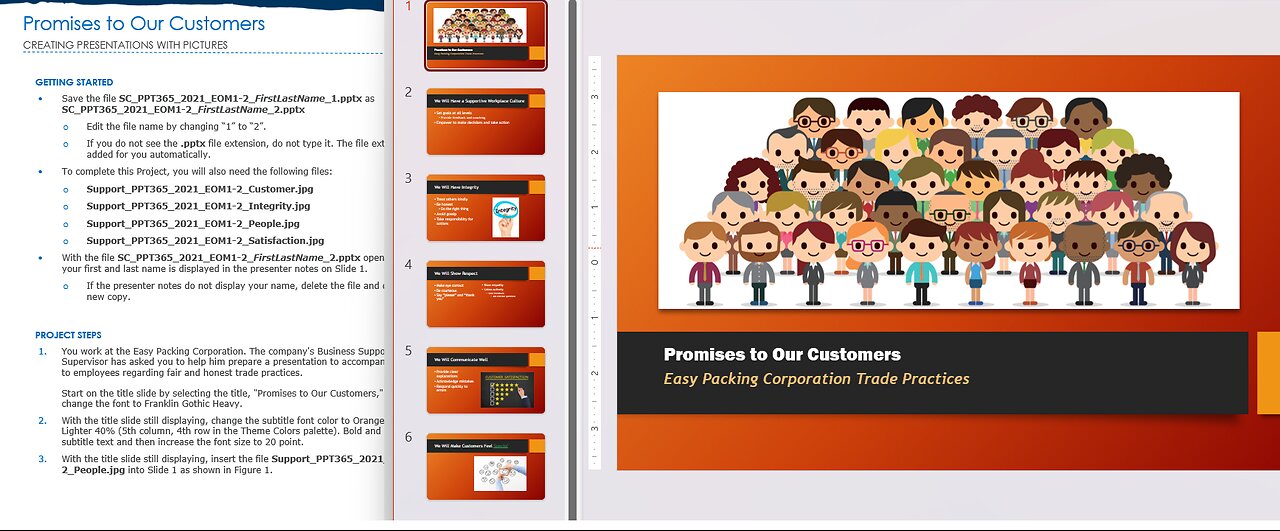 Shelly Cashman PowerPoint 365/2021 | Module 1: End of Module Project 2 | Promises to Our Customers