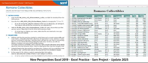 New Perspectives Excel 2019 | Module 11: SAM Project 1b | Romano Collectibles (Update 2025)