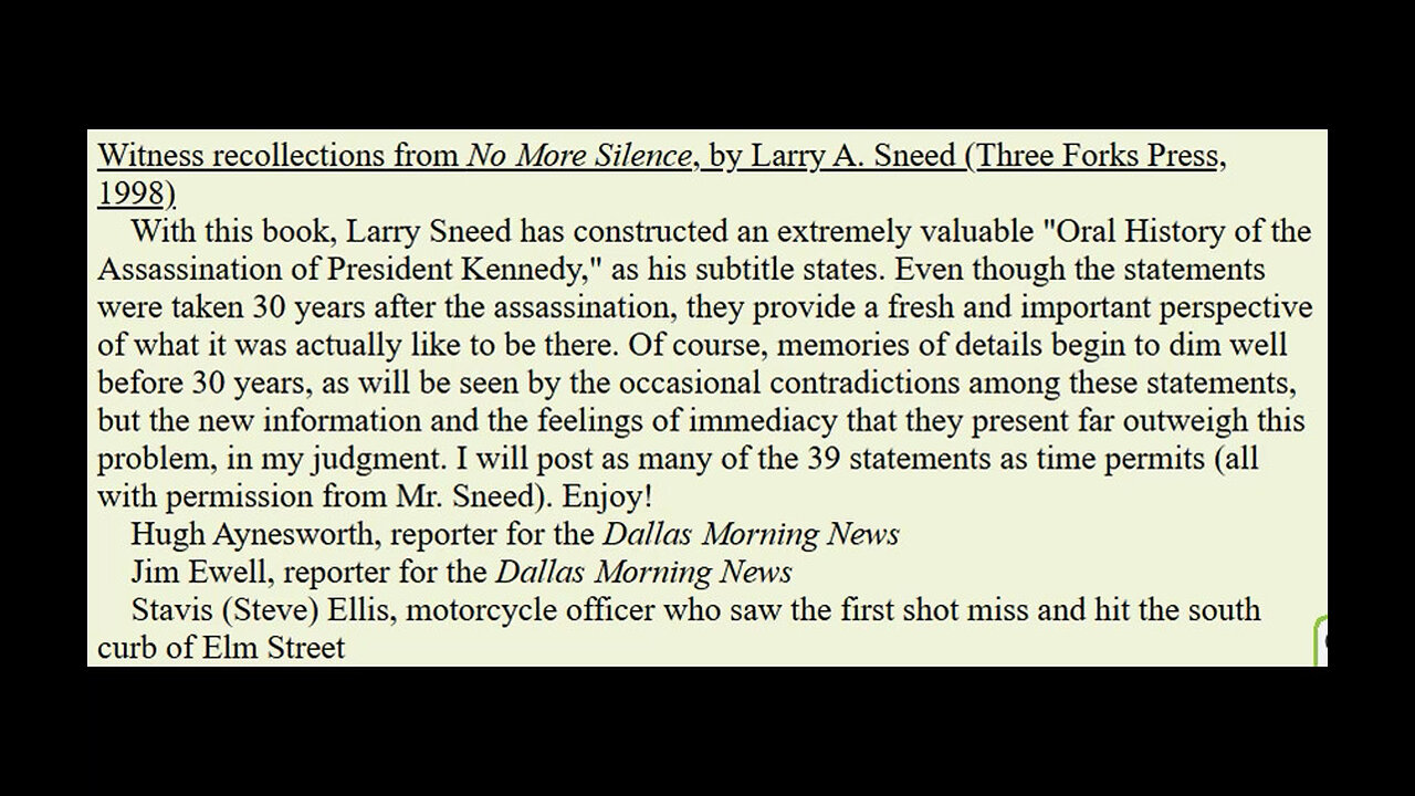STAVUS ELLIS witness account from Larry Sneed's 1998 book, No More Silence