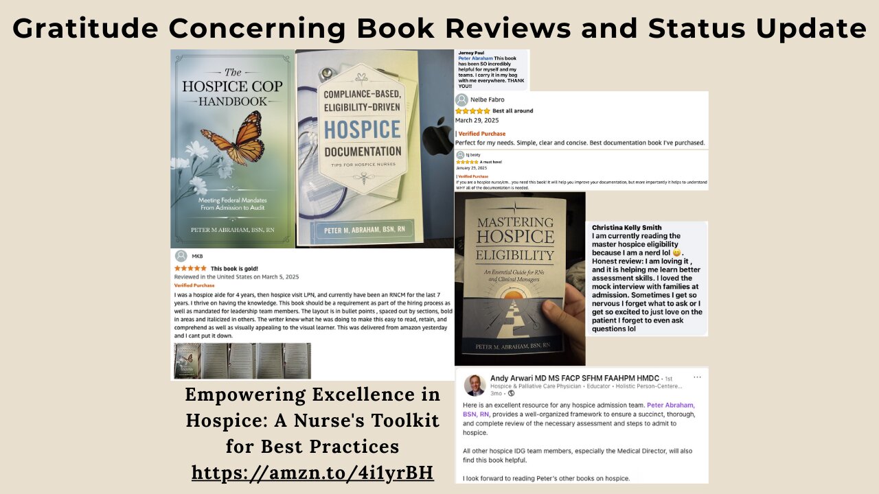 Gratitude Concerning Book Reviews and Status Update - Books for Hospice Nurses
