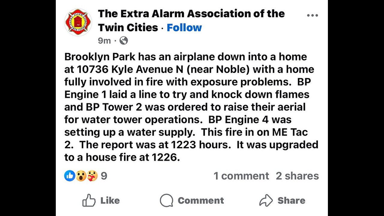 #BREAKING: DEVELOPING: Aircraft crash reported in Brooklyn Park, Minnesota.
