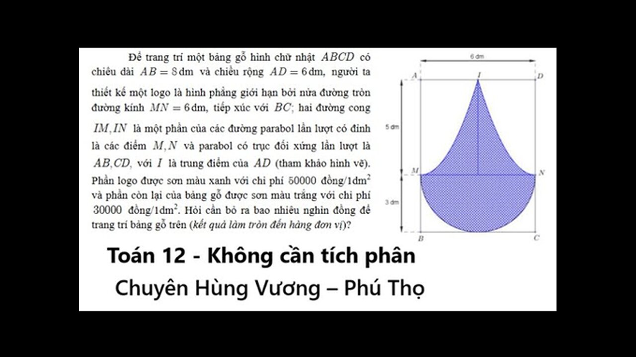 Để trang trí một bảng gỗ hình chữ nhật ABCD có chiều dài AB = 8 dm và chiều rộng AD
