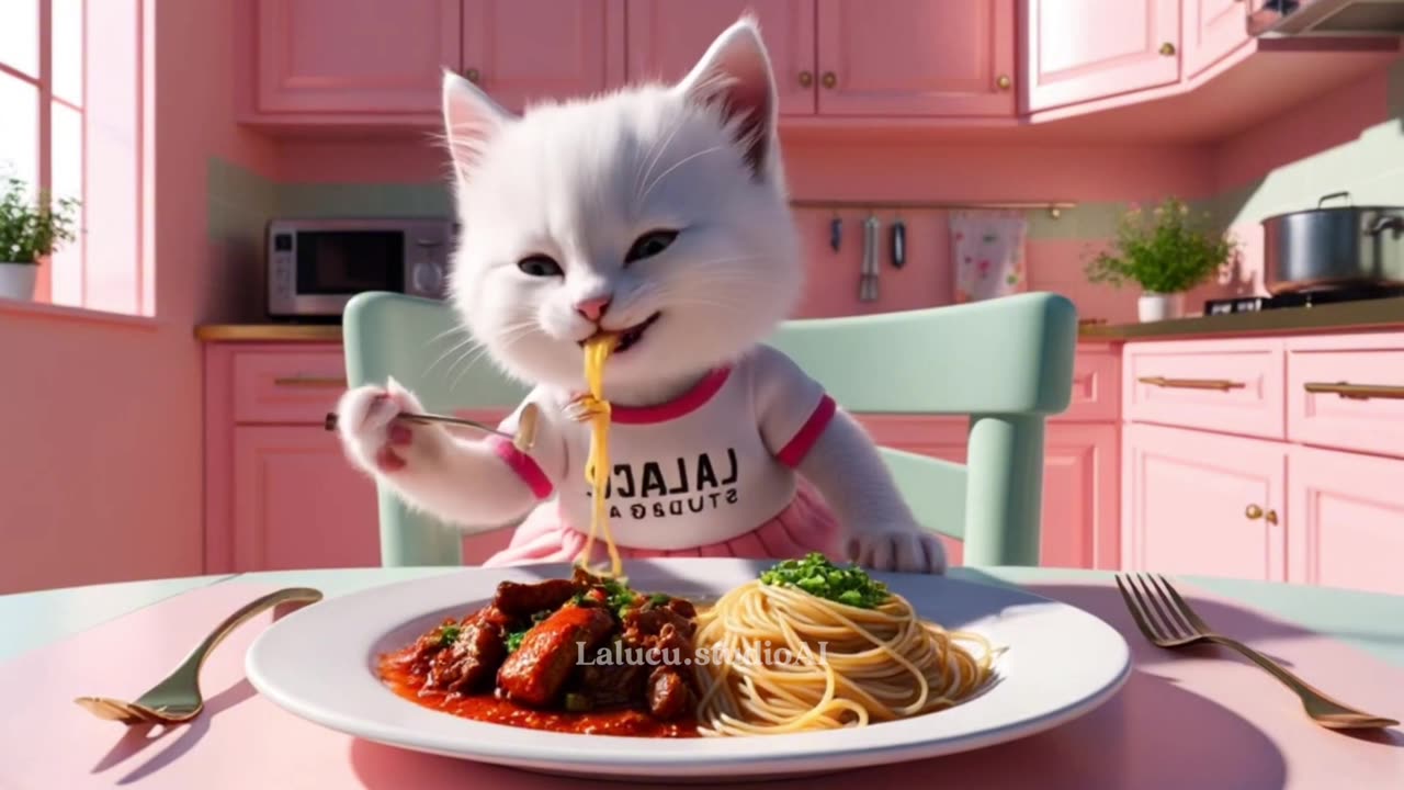 Kucing Lucu Masak Spaghetti _ Kucing Lucu Lapar(1080P_HD)