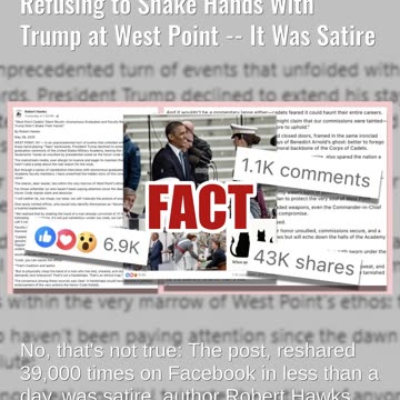 Fact Check: Robert Hawks Post About West Point Cadets Refusing to Shake Hands With Trump Was Satire