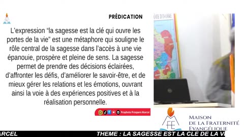 CULTE DU 19/10/2025 THEME : LA SAGESSE EST LA CLE DE LA VIE ( 3ème PARTIE )
