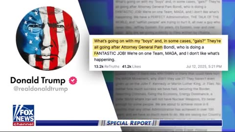 FALLOUT following Trump's defense of Bondi amid Epstein files