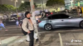 Store employees defending against “peaceful protestors”