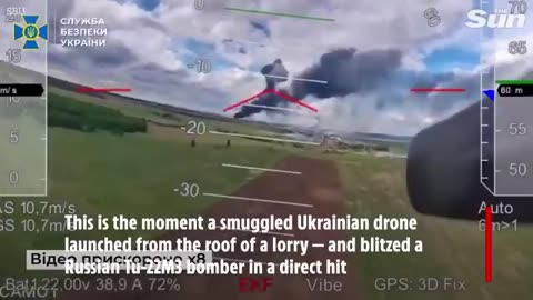 Watch drone blitz Putin's burning aircraft in spectacular new footage from Spiderweb attack