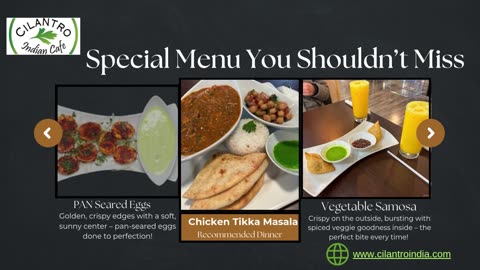 Your Special Indian Food Menu at Cilantro Indian Cafe