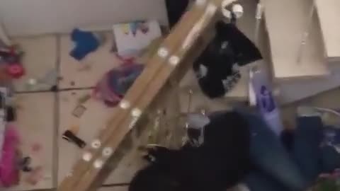 Chandelier, Ladder, Man all crash and fall. Epic Fail.