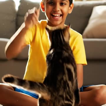 A cat playing with a child