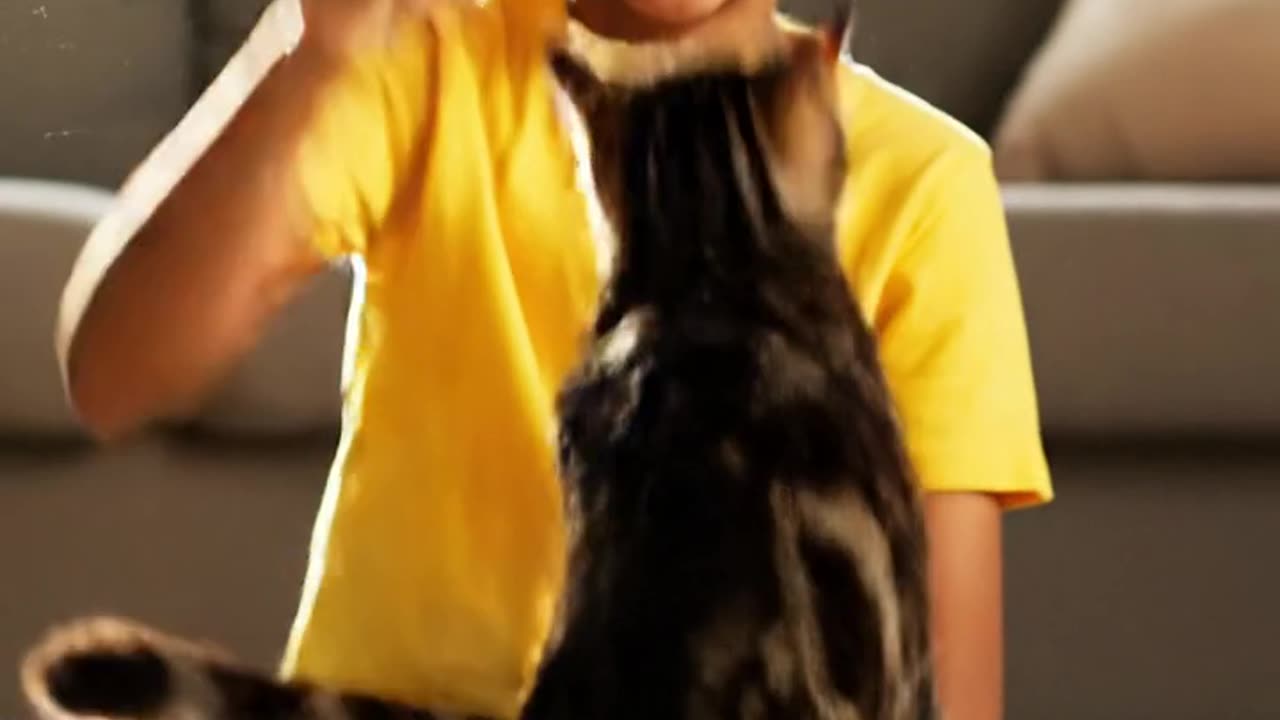 A cat playing with a child