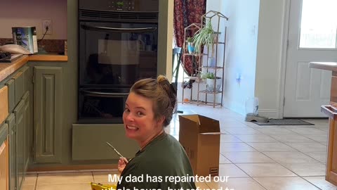 Dad Sighs At Shoddy Cabinet Painting
