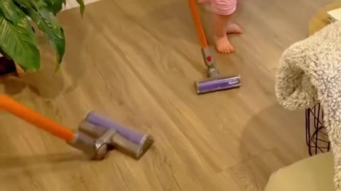 Babies play with vacuum cleaner|| babies funny video