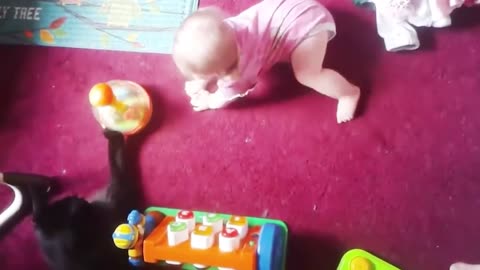 Funny and cute baby kids moments with cats compilation