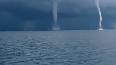 Footage captures five waterspouts forming off the coast of Italy
