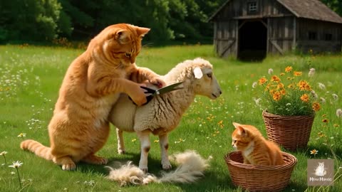 Mama Cat Trims Fur on the Farm and Makes Tiger Hat For Kittens At Home 🐾🧶🎩