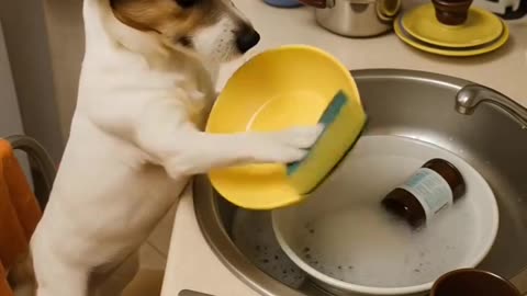 Jack Russell Washing Dishes?! 🐶🧼 Too Cute to Be True!