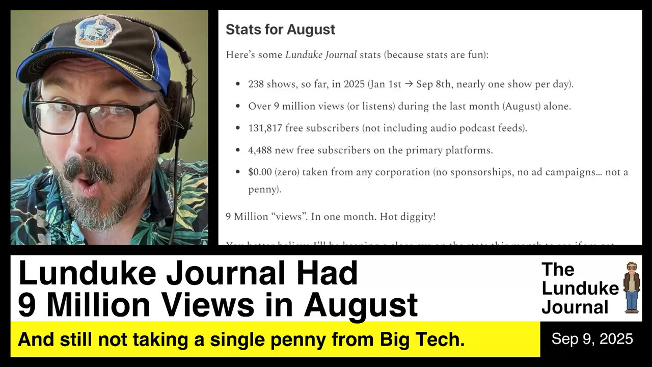 Lunduke Journal Had 9 Million Views in August